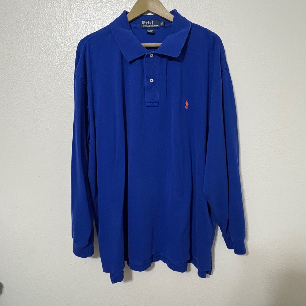 Polo Ralph Lauren 3XB Blue Long Sleeve 1/4 Button Polo Shirt Preppy Colorful